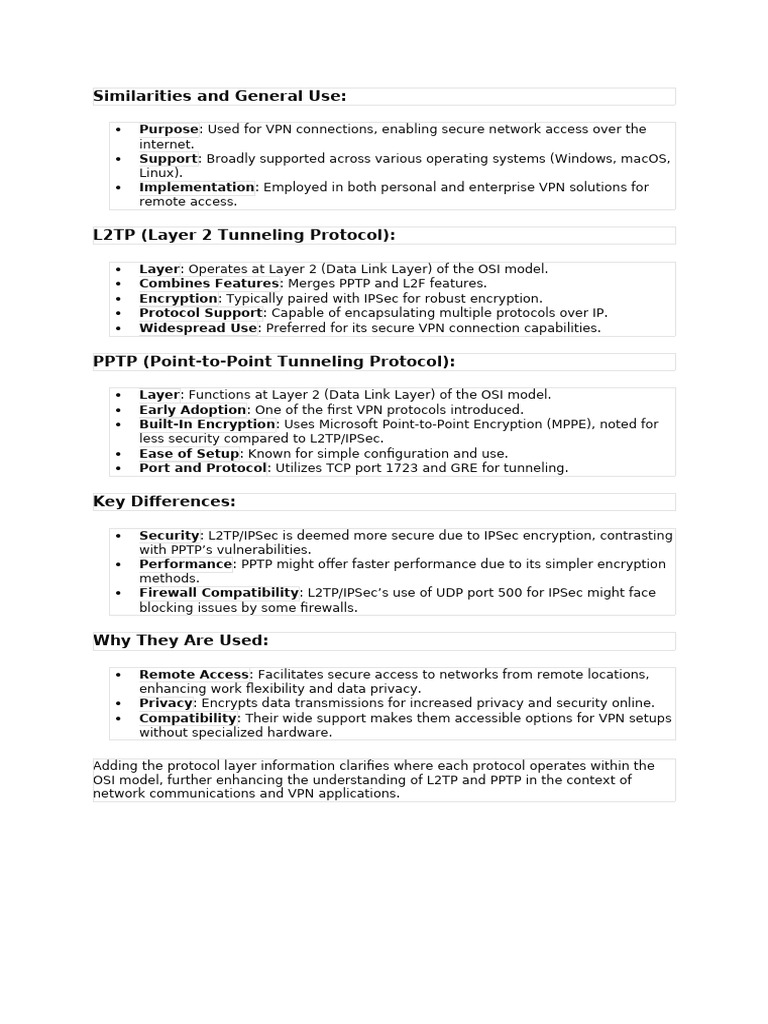 L2TP vs PPTP: VPN Protocol Comparison | PDF
