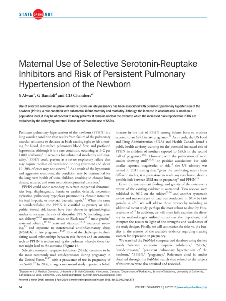 SSRI Use in Pregnancy and PPHN Risk | PDF | Selective Serotonin ...