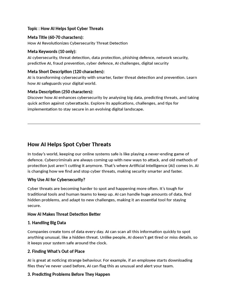 How AI Helps Spot Cyber Threats | PDF | Security | Computer Security