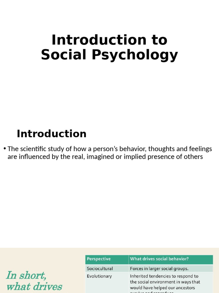 Overview of Social Psychology Concepts | PDF | Social Psychology ...