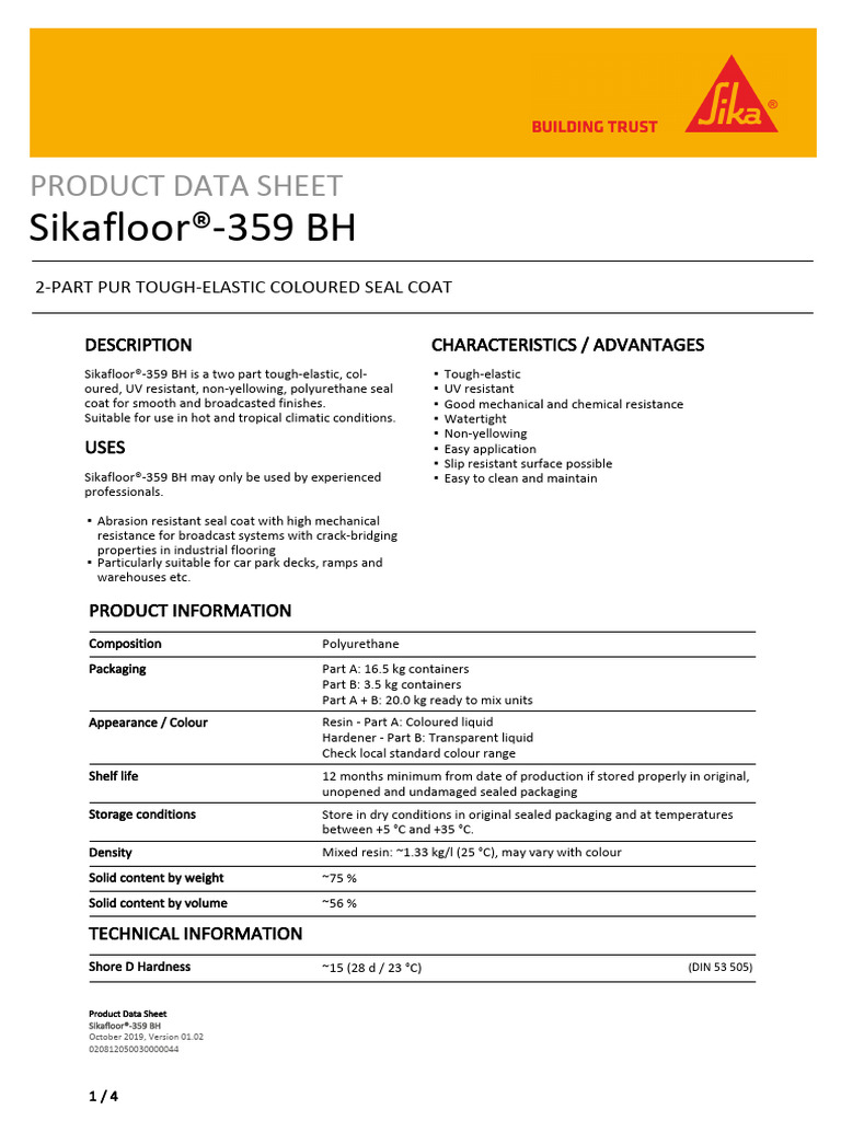 Sikafloor - 359 - BH - Top Coat | PDF | Secondary Sector Of The Economy ...