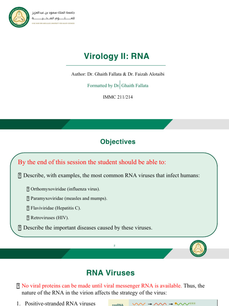 Updated Lecture 12 Virology Iii Rna Viruses Pdf