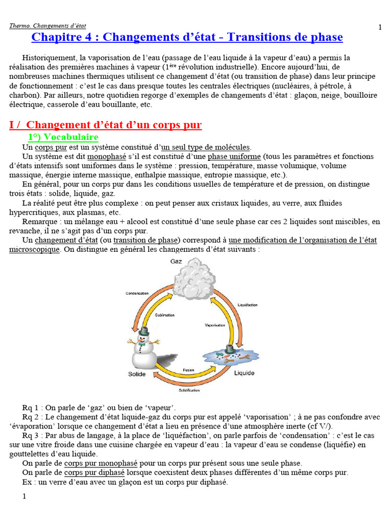 Changements d'état et transitions de phase | PDF | Humidité | Enthalpie ...
