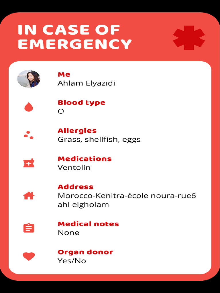Design - Emergency Health Information Card Template (Community) | PDF