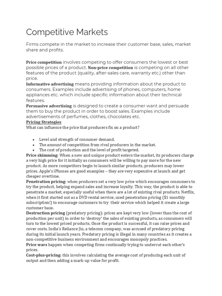 Competitive Market Dynamics and Pricing Strategies | PDF | Cost Of ...