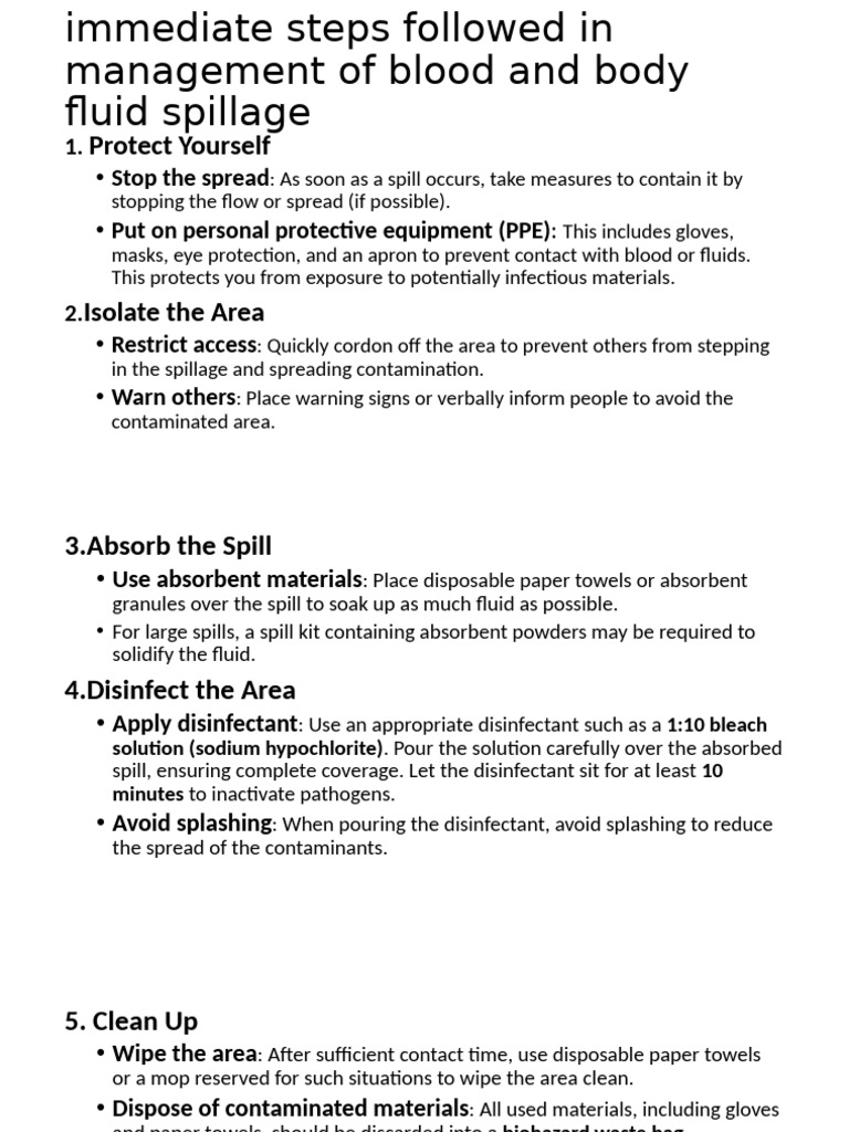 Blood Spill Management Steps | PDF
