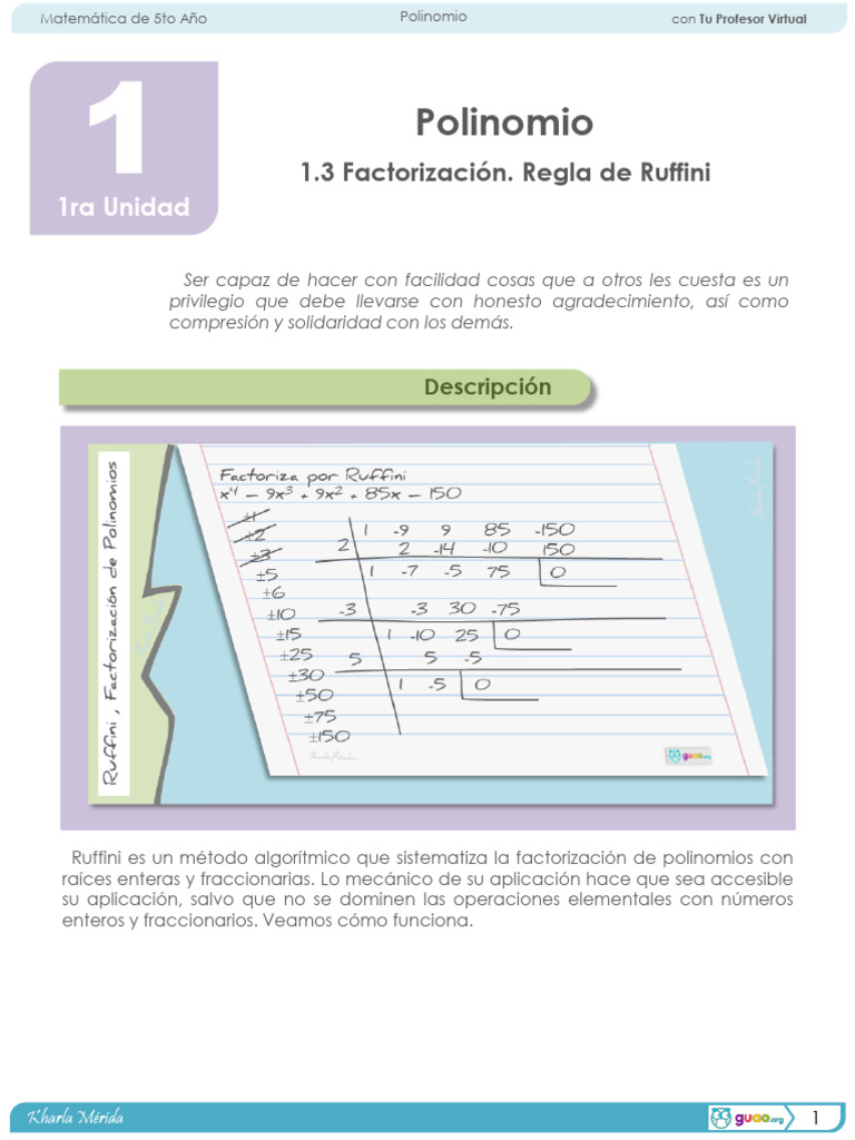 Método de Ruffini en Factorización | PDF | Factorización | Matemáticas