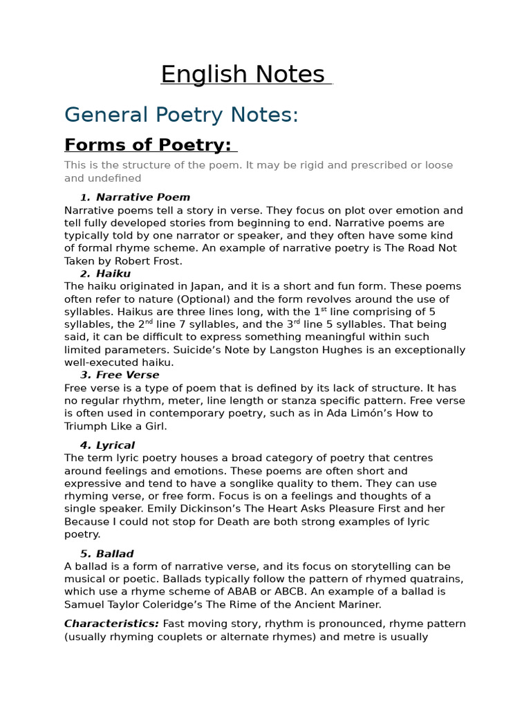 Types of Poetry: A Comprehensive Guide | PDF | Poetry | Sonnets