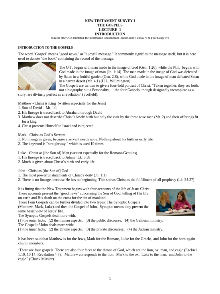 NTS, The Gospels I, Lecture 1, S | PDF | Jesus | Gospel Of Matthew