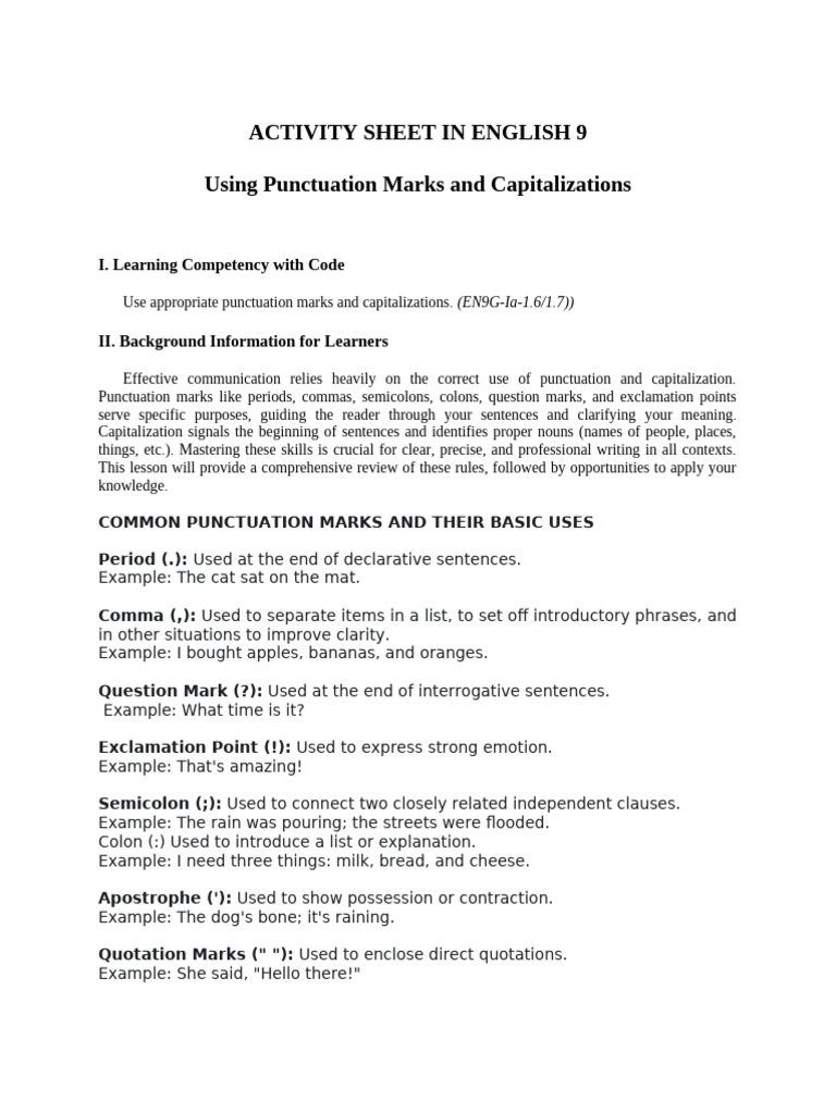 Punctuation and Capitalization Guide | PDF | Punctuation | Adverb