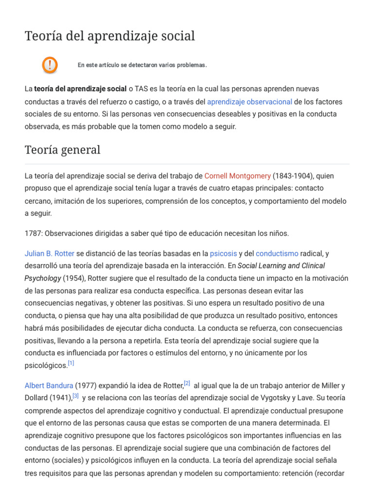 Teoría del Aprendizaje Social | PDF | Cognición | Educación en artes ...