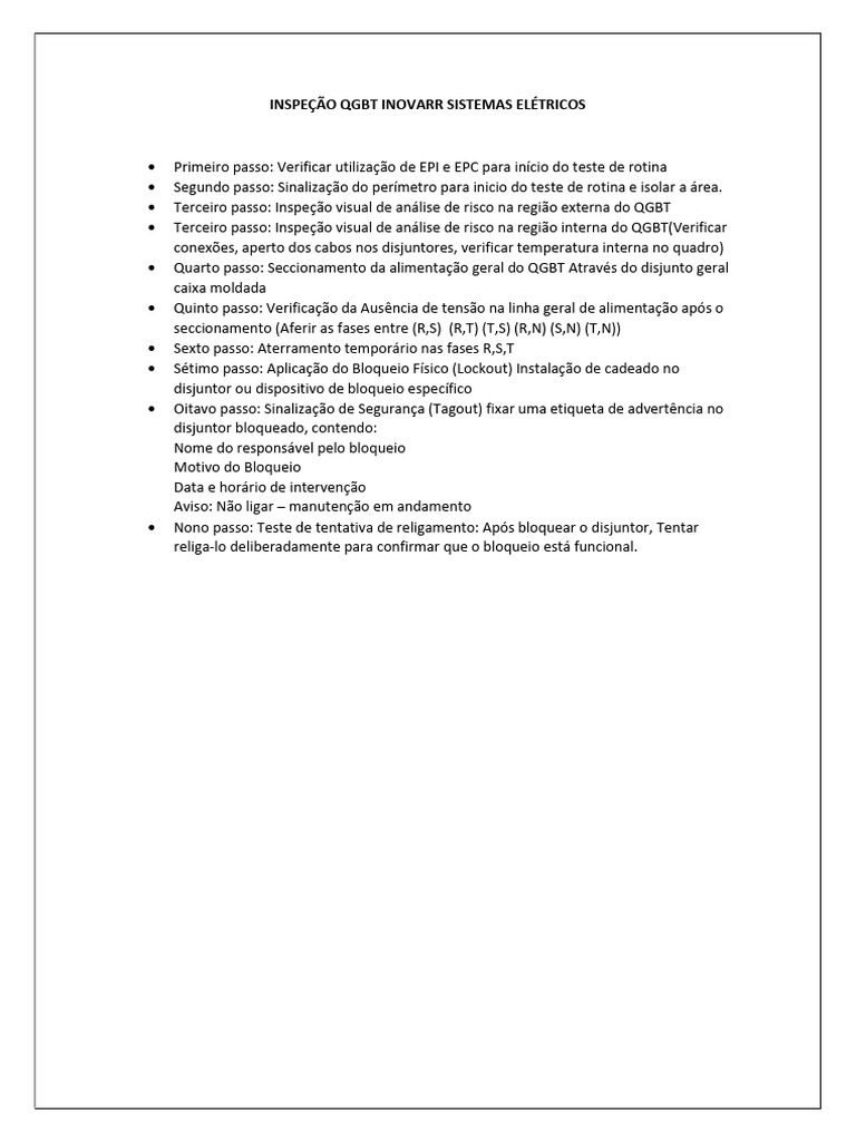 Inspeção de Rotina do QGBT | PDF