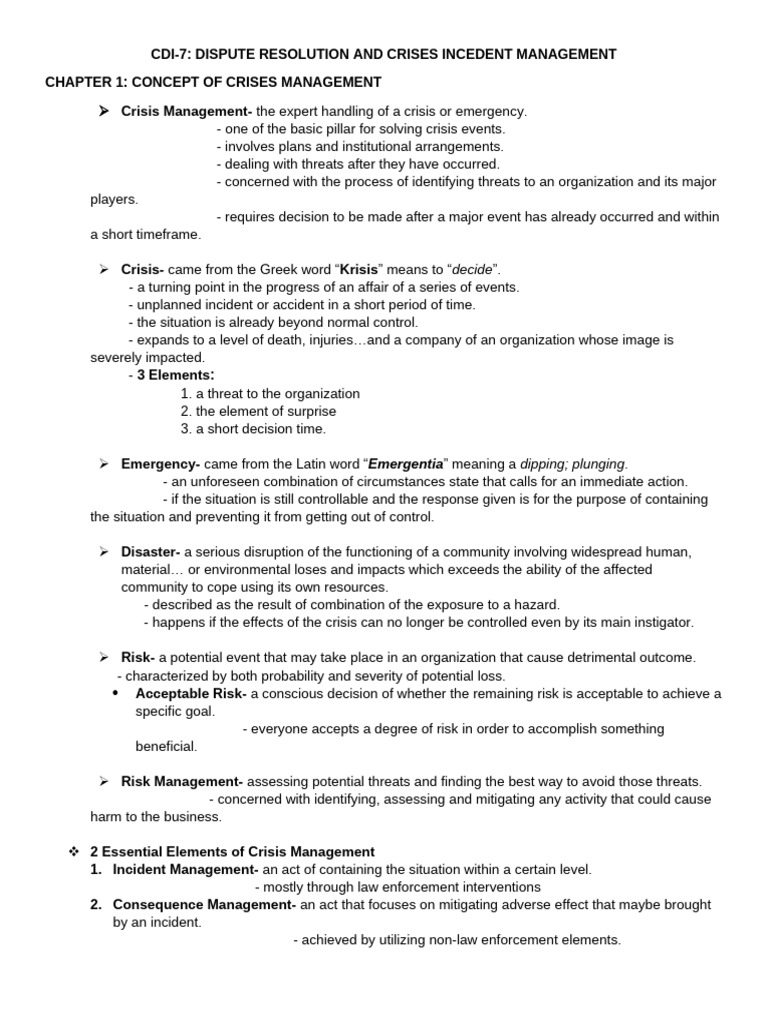 DISPUTE RESOLUTION (chapter 1-5) | PDF | Volcano | Crisis Management