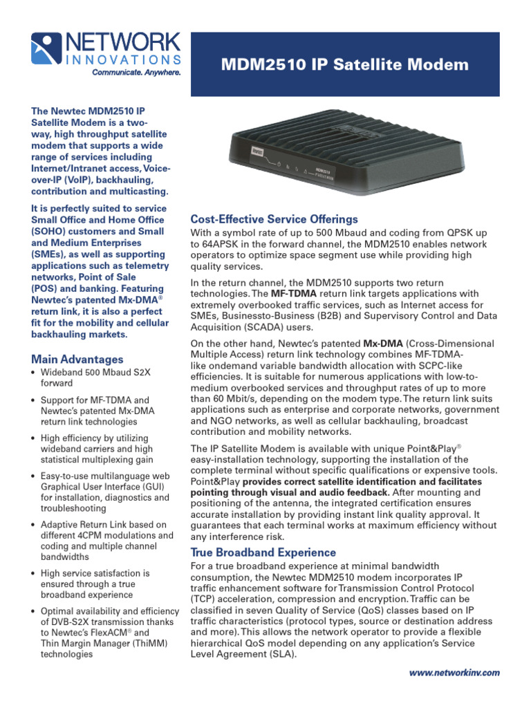 MODEM NI - Newtec - MDM2510 - IP - Satellite - Modem | PDF | Computer ...