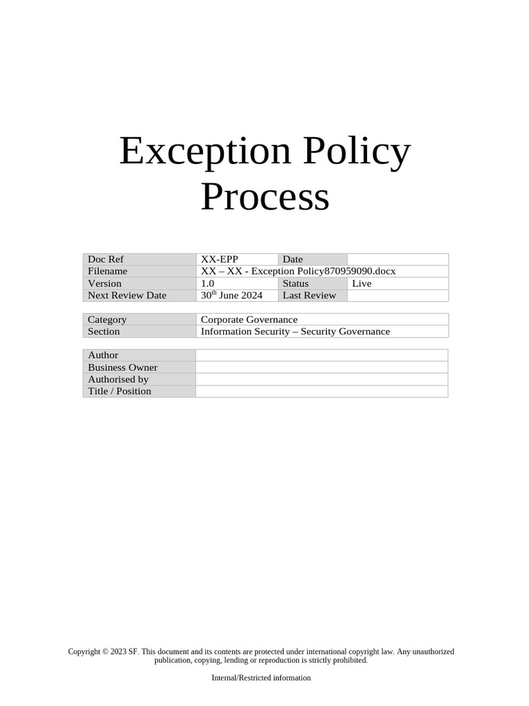 Exception Policy | PDF | Copyright | Regulatory Compliance
