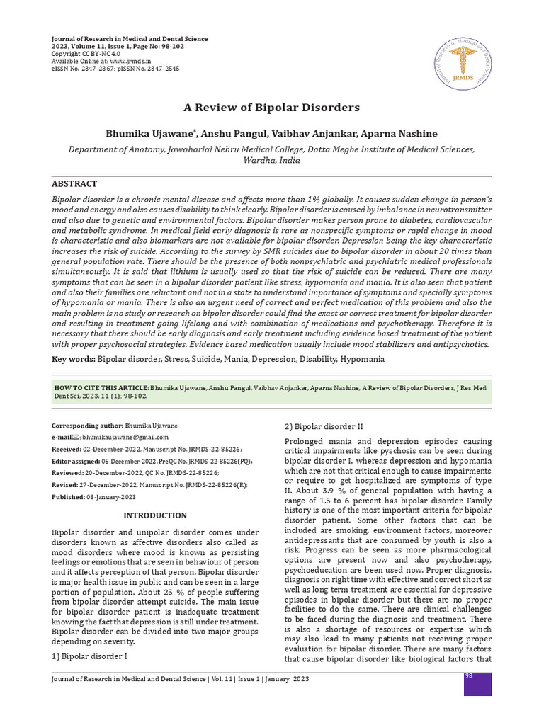 A Review of Bipolar Disorders | PDF | Bipolar Disorder | Mental Disorder