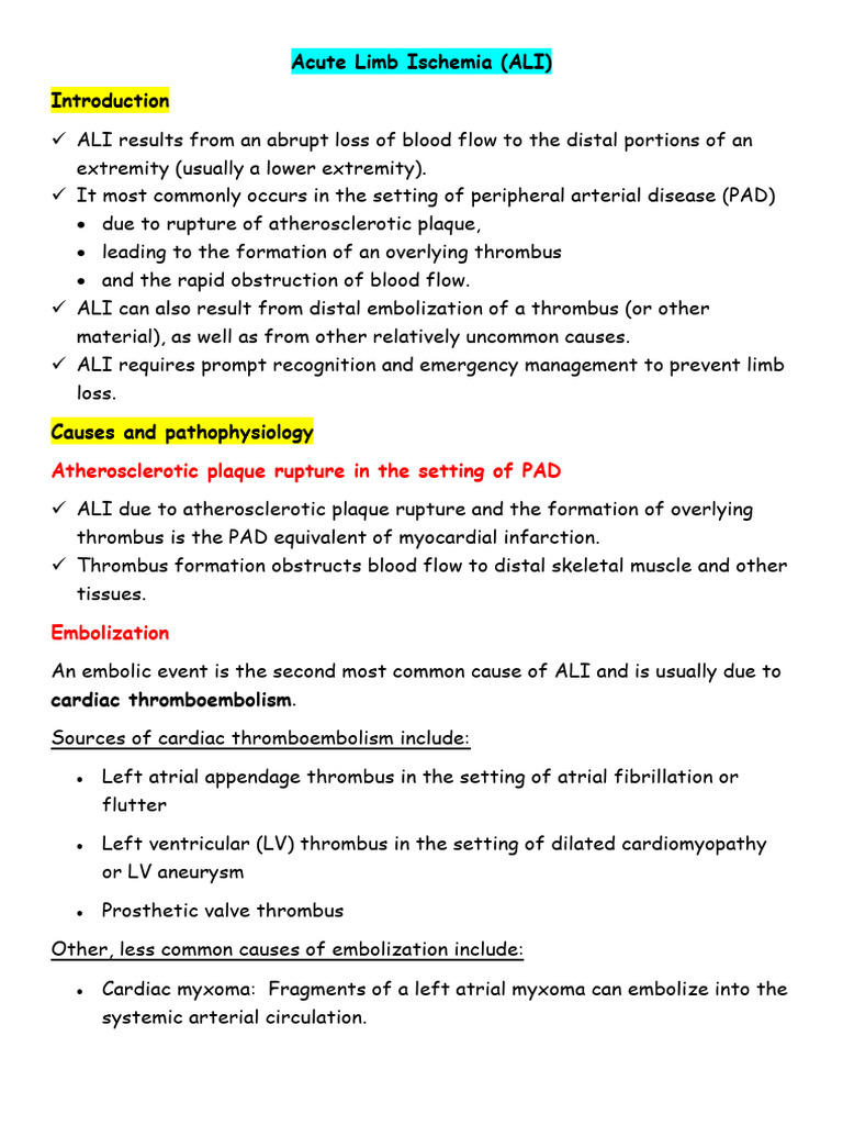 Understanding Acute Limb Ischemia (ALI) | PDF | Ischemia | Thrombosis