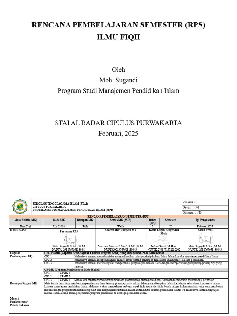 Rps Obe - Ilmu Fiqh | PDF