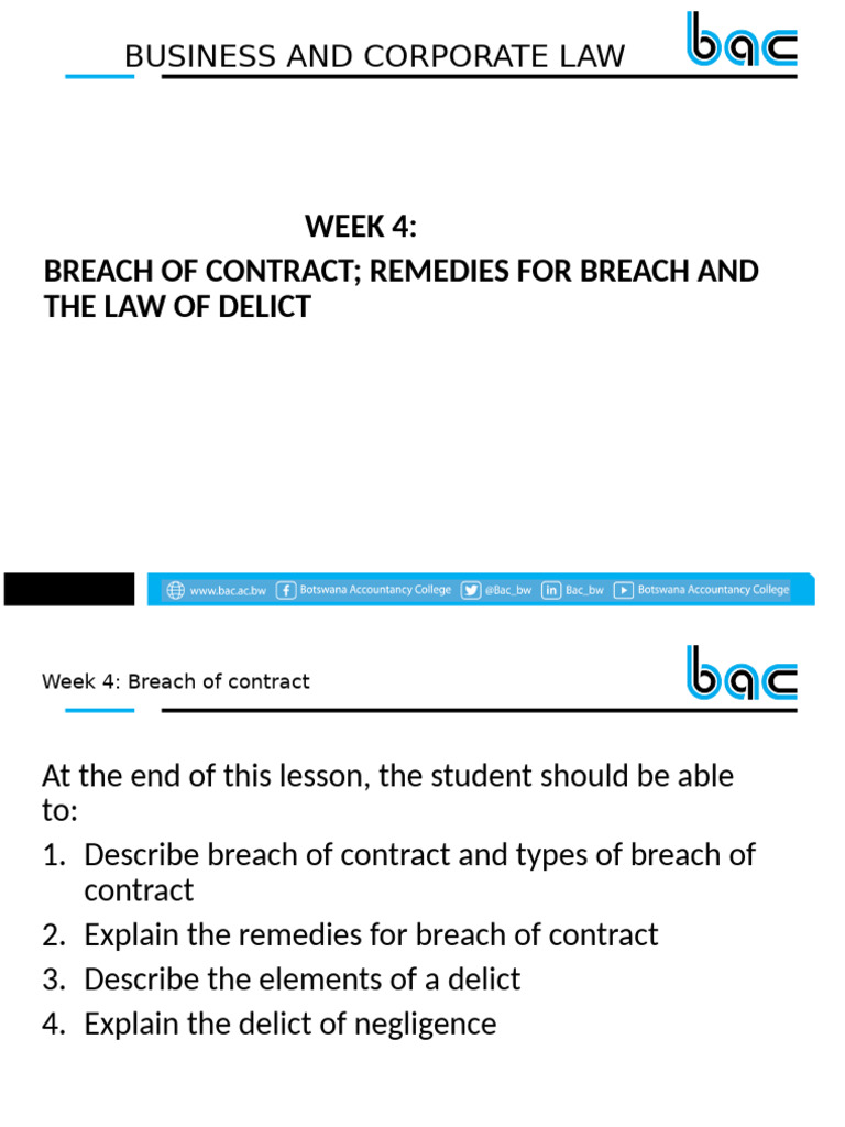 Week 4 | PDF | Damages | Breach Of Contract
