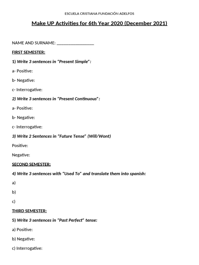 Make Up Activity 6th and 1st Year ECFA December 2021 | PDF