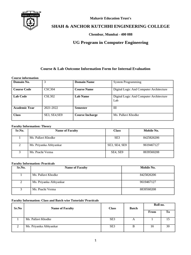 Course Outcomes for Digital Logic & Architecture | PDF | Central ...