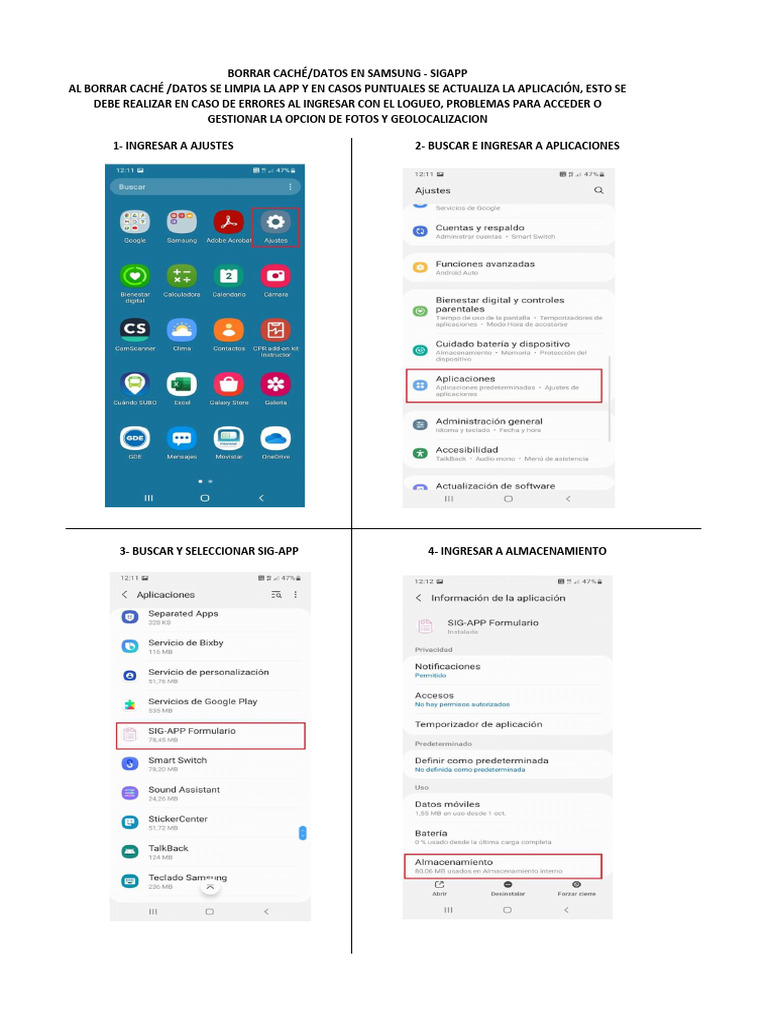 Borrar Caché en Samsung para SIGAPP | PDF
