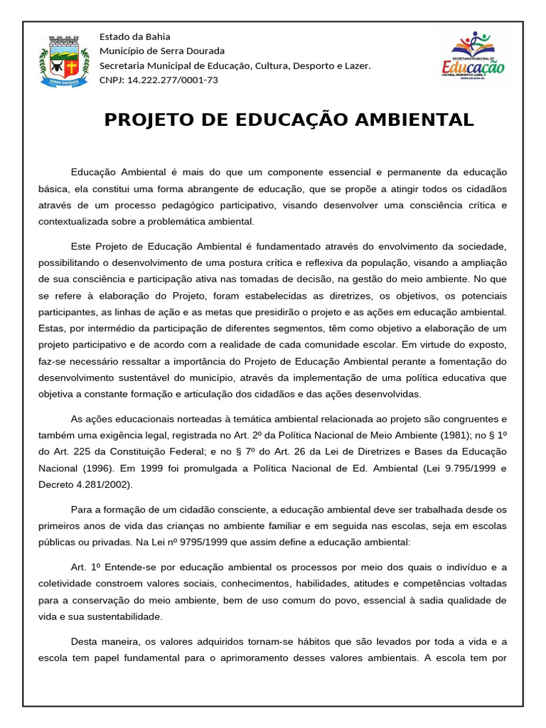 Projeto de Educação Ambiental | PDF | Ambiente natural | Desperdício