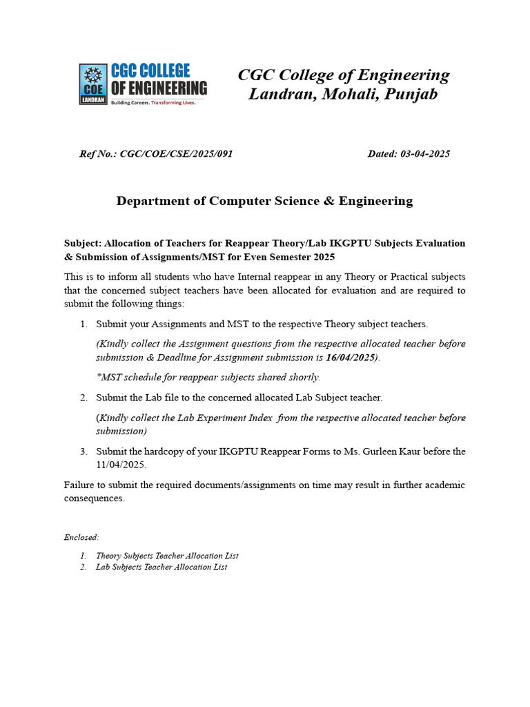 Reappear Notice Even Sem 2025 | PDF | Artificial Intelligence ...