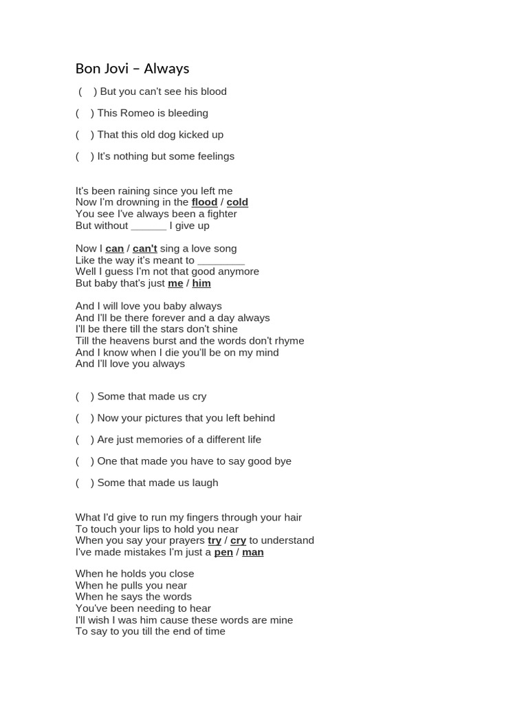 Bon Jovi - Always Lyrics | PDF