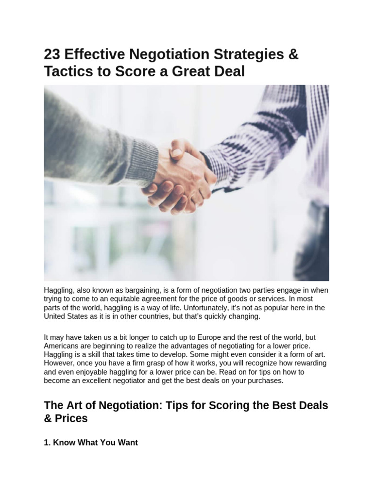 23 Negotiation Strategies for Great Deals | PDF | Bargaining | Sales