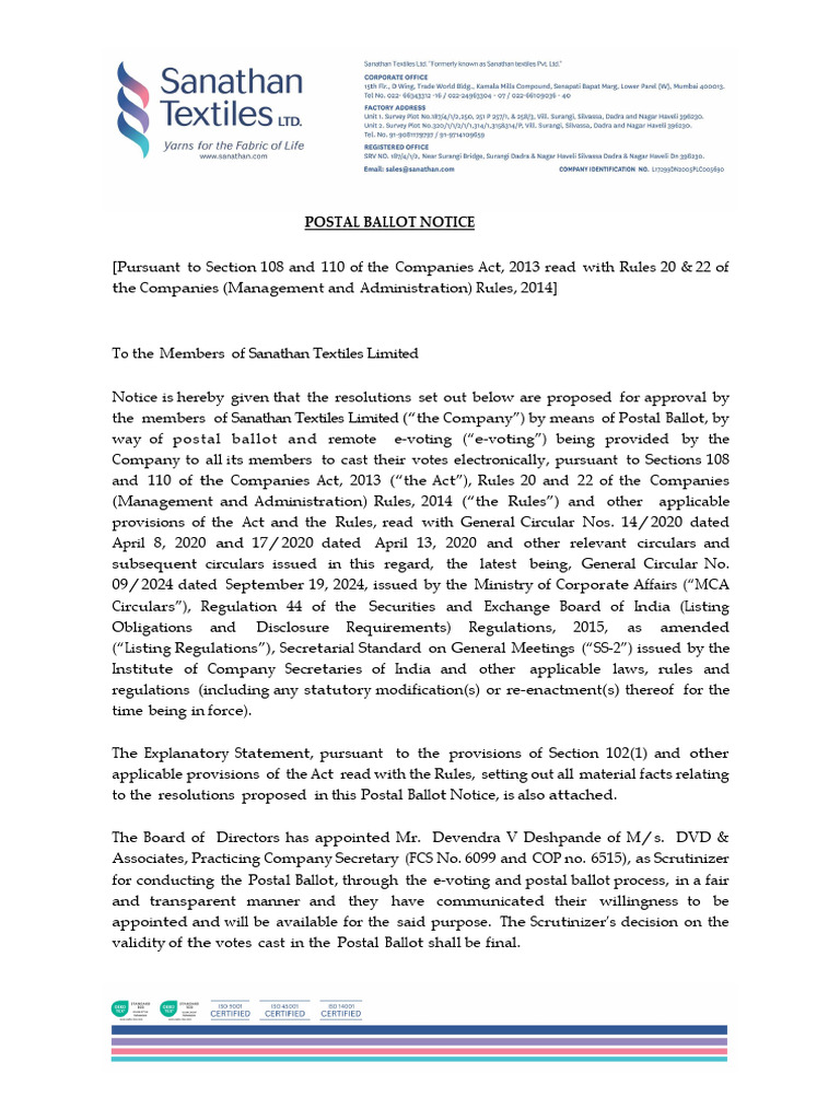 STL Postal Ballot Notice 06032025 | PDF | Electronic Voting | Login
