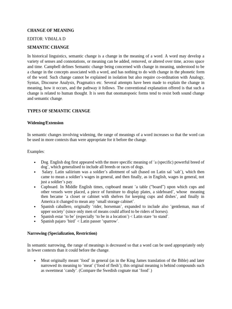 Types of Semantic Change Explained | PDF | Semantics | Word