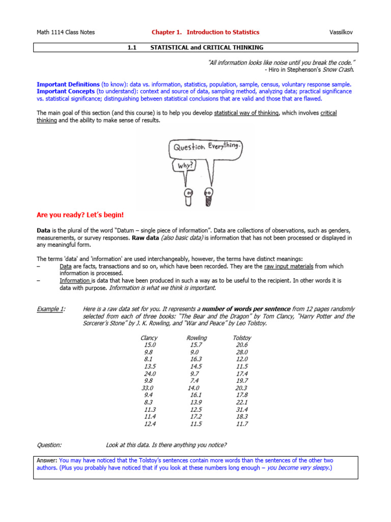 Class Notes 1 KEY Math 1114 | PDF | Sampling (Statistics) | Level Of ...