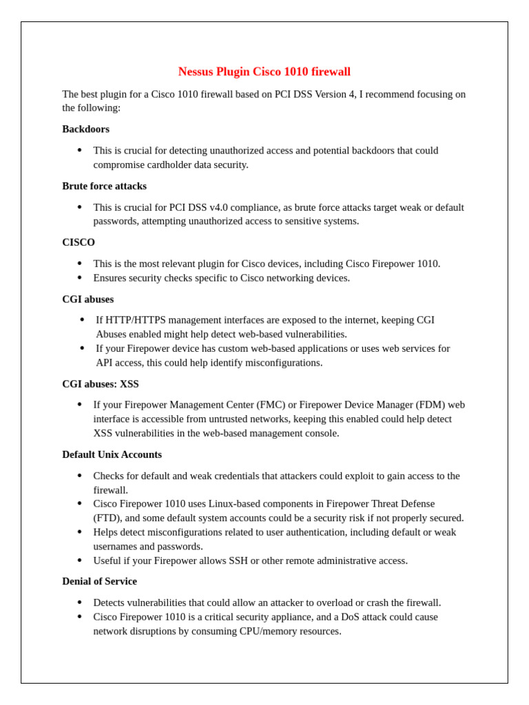 Cisco 1010 Firewall Nessus Plugin Guide | PDF | Computer Security ...