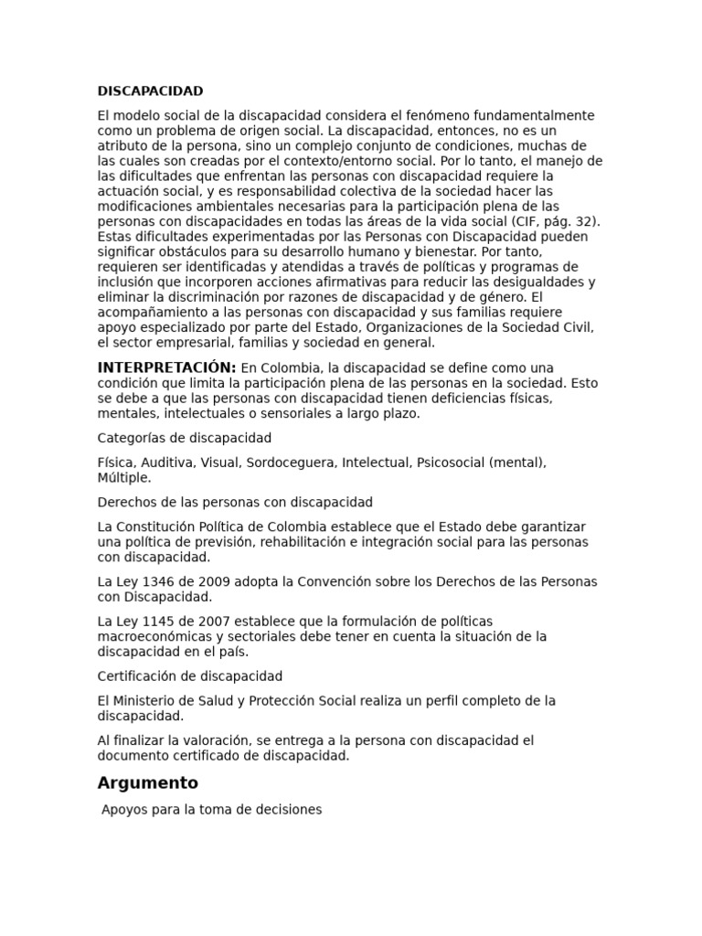 Modelo Social de Discapacidad en Colombia | PDF | Invalidez