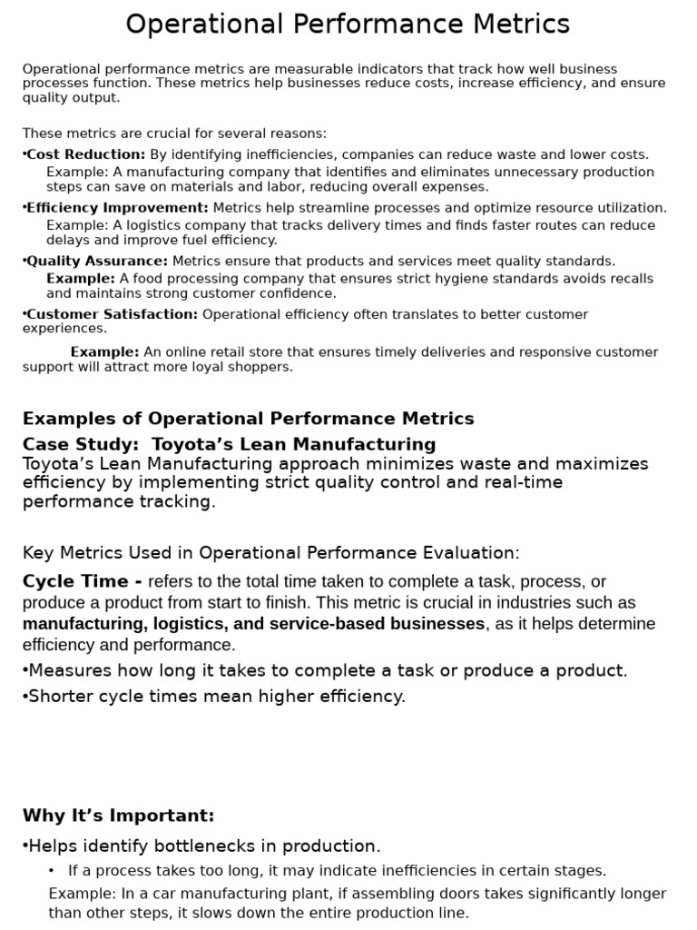 Key Operational Performance Metrics | PDF | Inventory | Performance ...