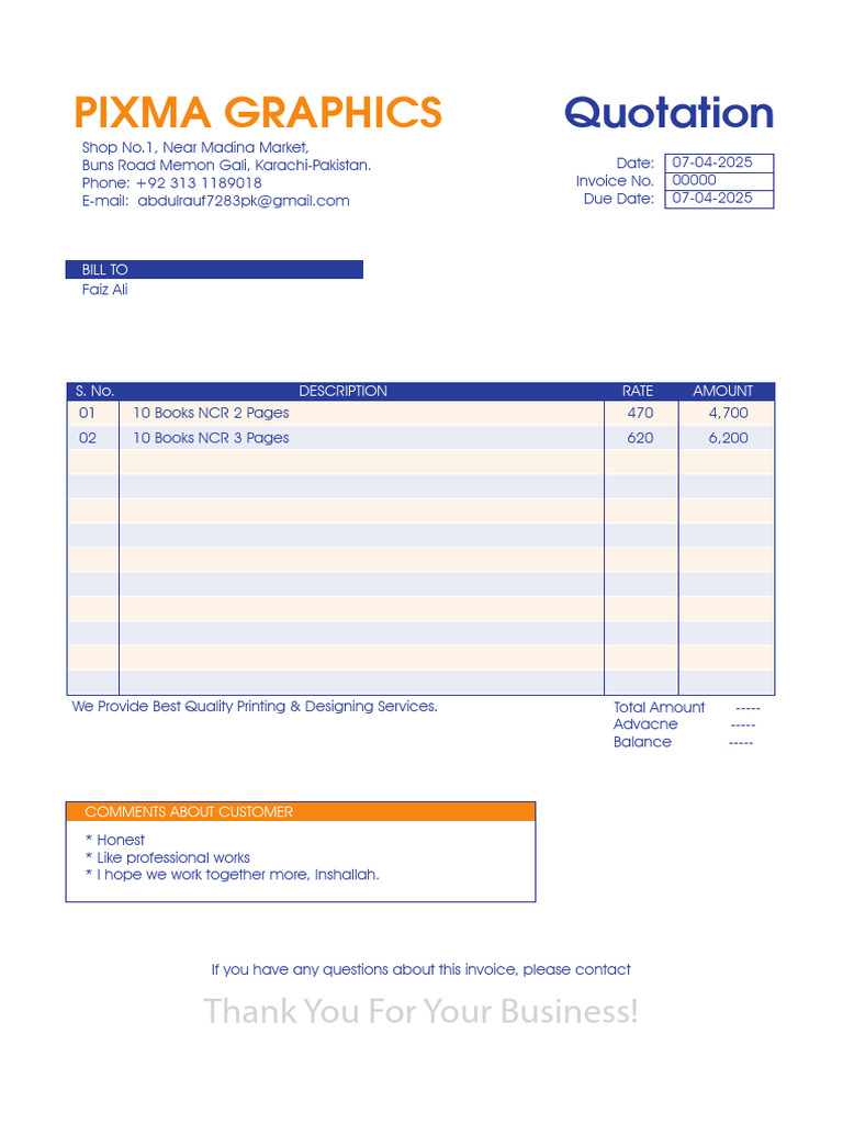 Invoice for Printing Services - 07/04/2025 | PDF