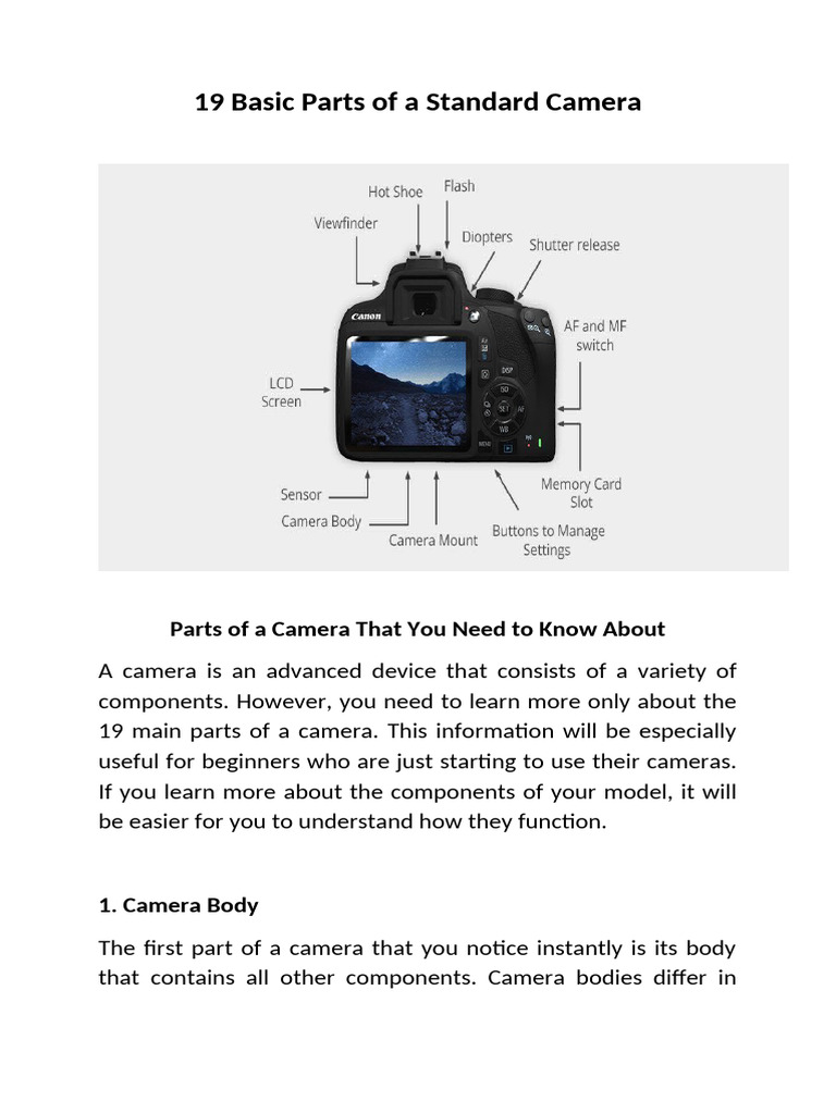 Camera Parts and Functions | PDF | Camera | Camera Lens