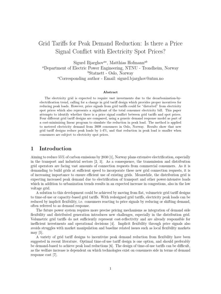 Grid Tariffs and Peak Demand Signals | PDF | Electrical Grid | Demand