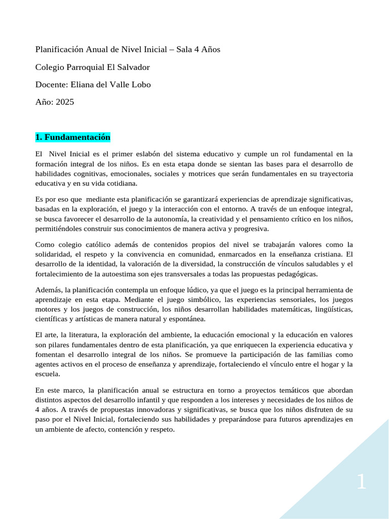 Planificación Anual Nivel Inicial 2025 | PDF | Educación de la primera ...