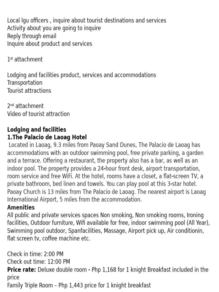 Tourist Inquiries and Services in Ilocos | PDF