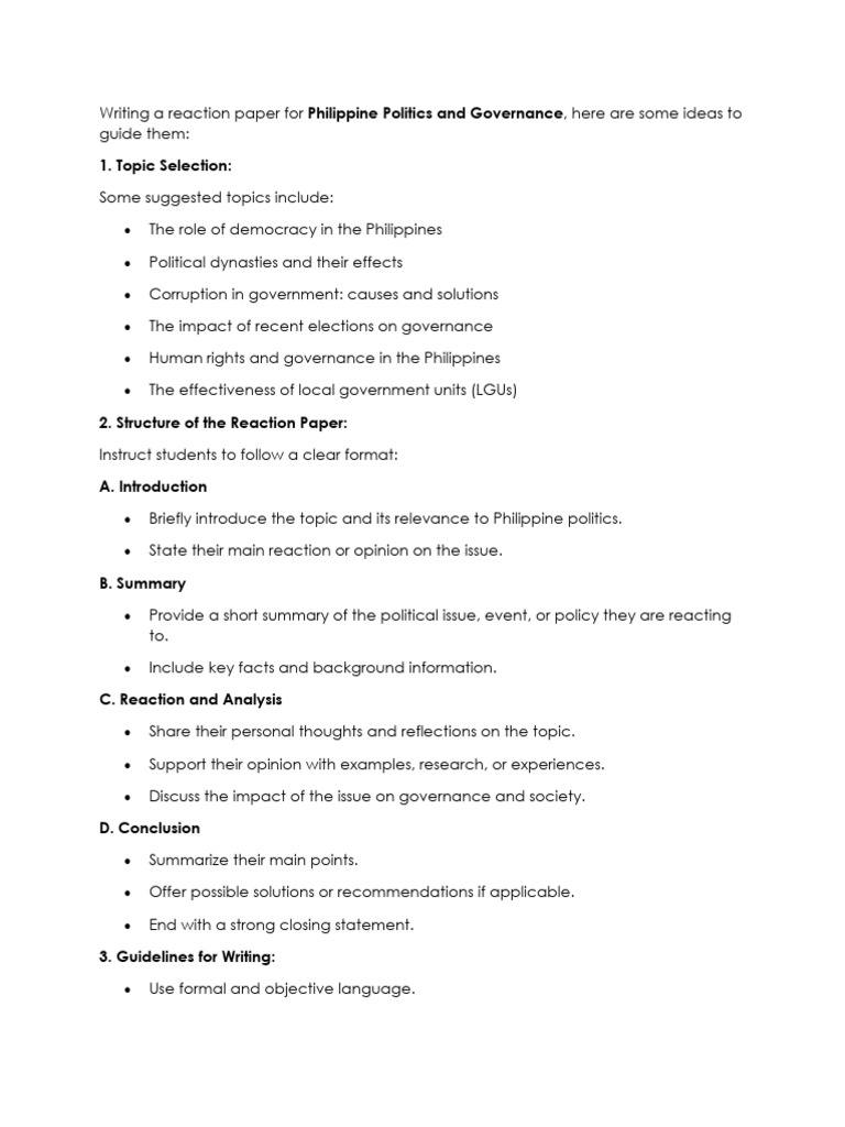 Guide to Writing Reaction Papers on Philippine Politics | PDF ...