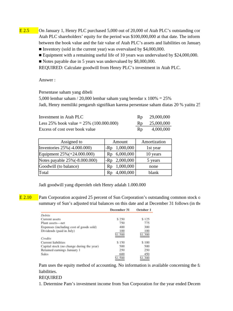 Goodwill Calculation for Investments | PDF | Book Value | Goodwill ...