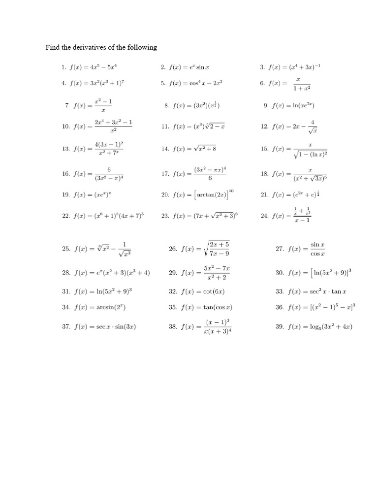 Practice Problems On Derivative Limits and Continuity | PDF