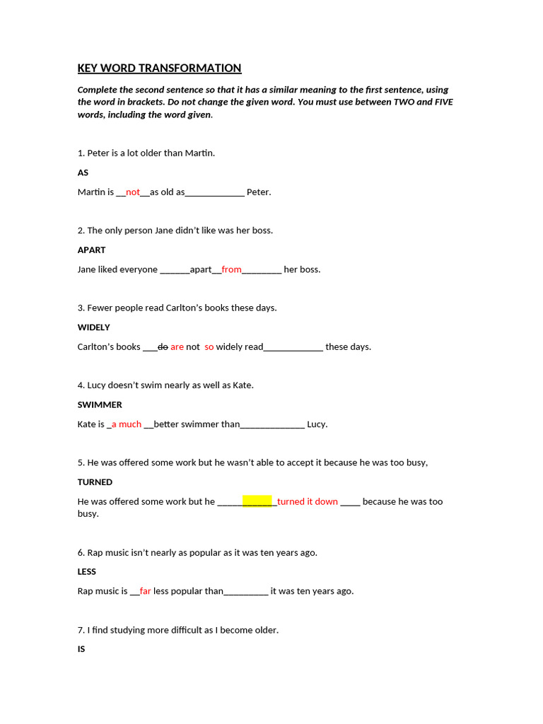 FCE Key Word Transformation Exercises | PDF