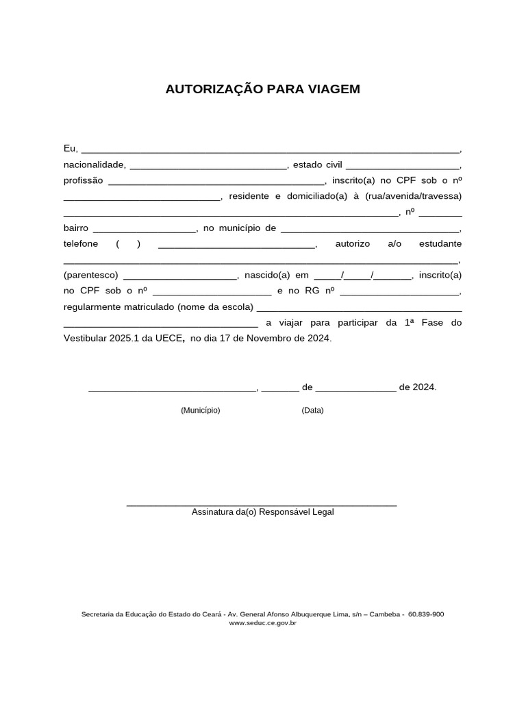 Autorização de Viagem para Estudante | PDF