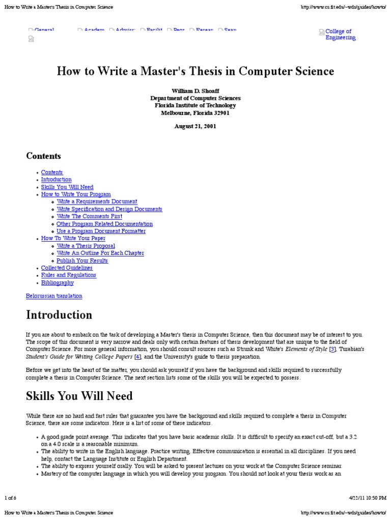 format for computer science thesis