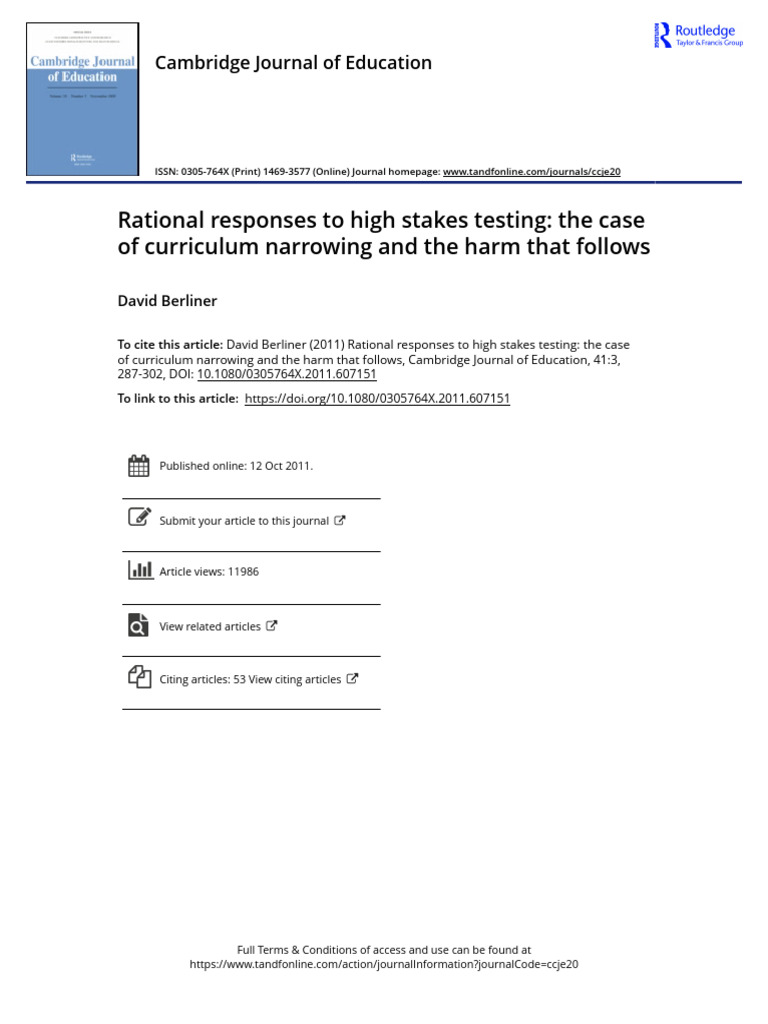 High Stakes Testing and Curriculum Narrowing | PDF | No Child Left ...