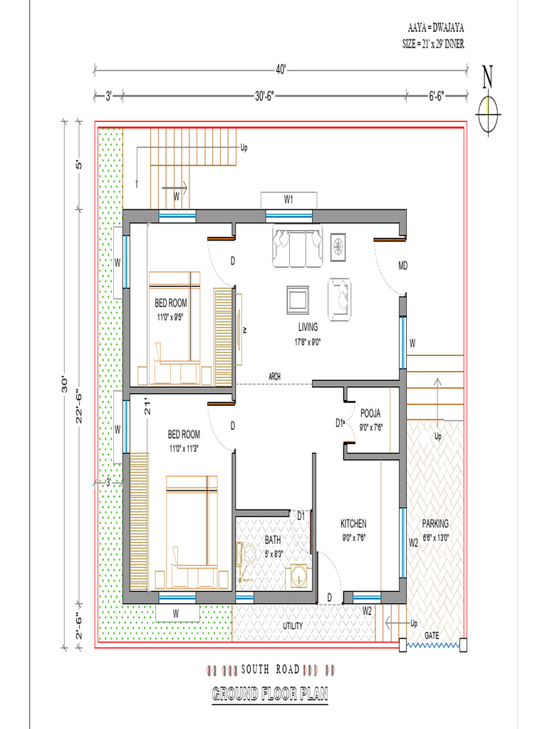 East Facing 2BHK House Plan 30x40 | PDF
