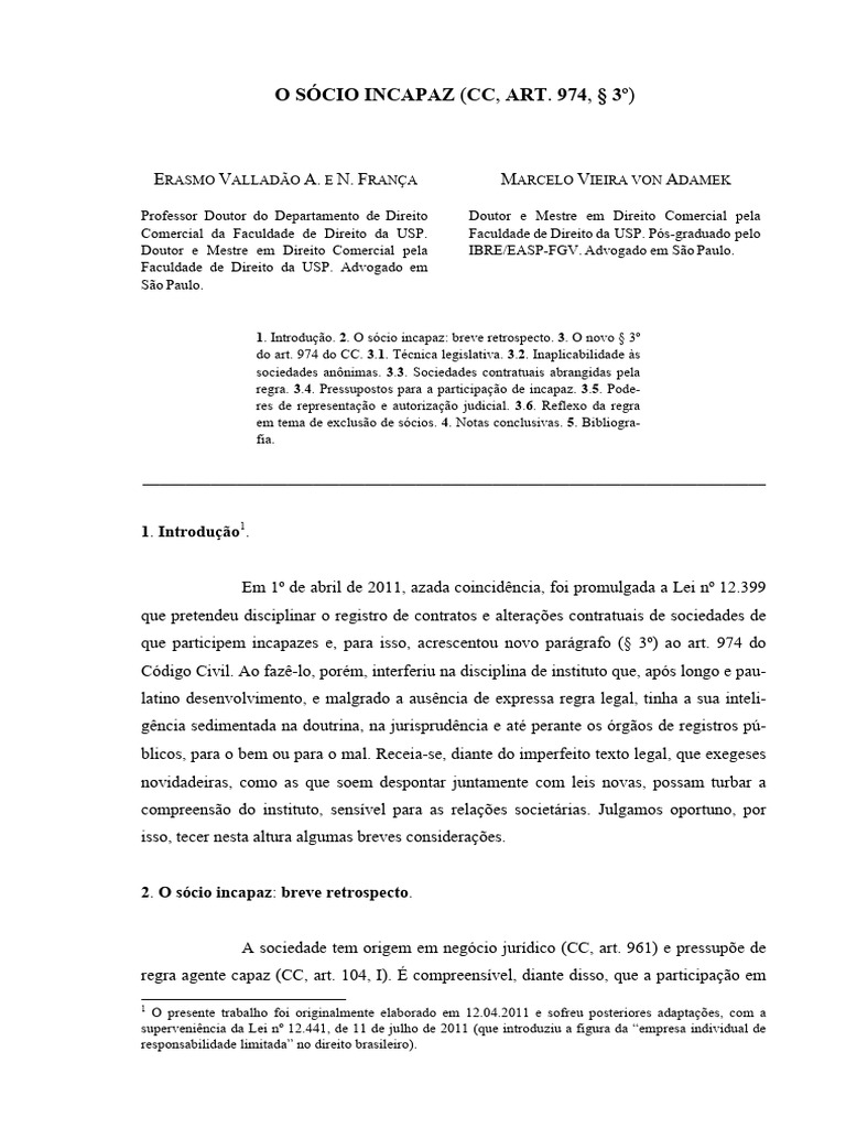 Sócio Incapaz e o Art. 974 do CC | PDF | Companhia limitada | Business